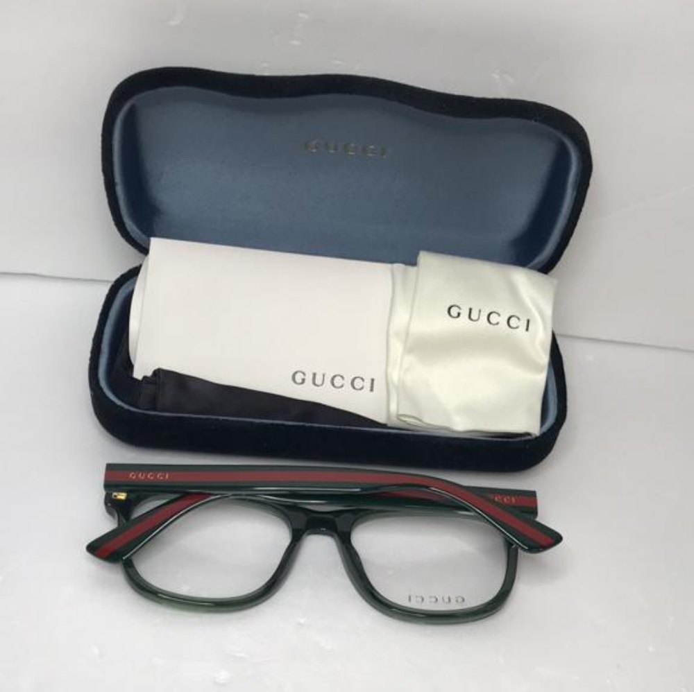 New - 💯 Original Gucci GG0004ON 011 Green with Red Stripe Square Men`s Eyeglas - Picture 9 of 13